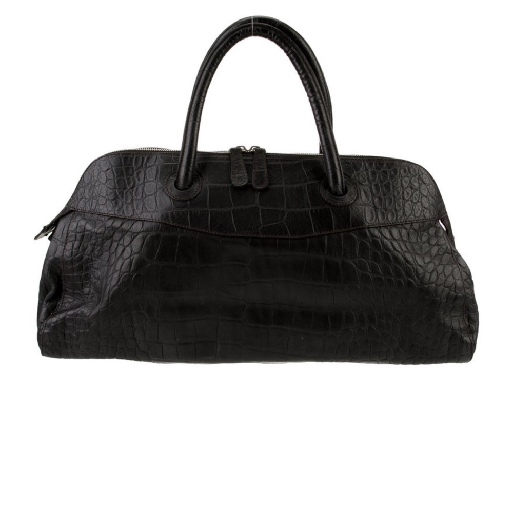 Furla Embossed Leather Top Handle Bag Black